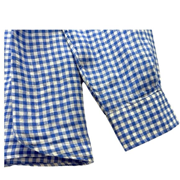 Michael Allens Shirt Mens XXL 100% Linen Blue Button Down Gingham Prep Heritage - Picture 5 of 15